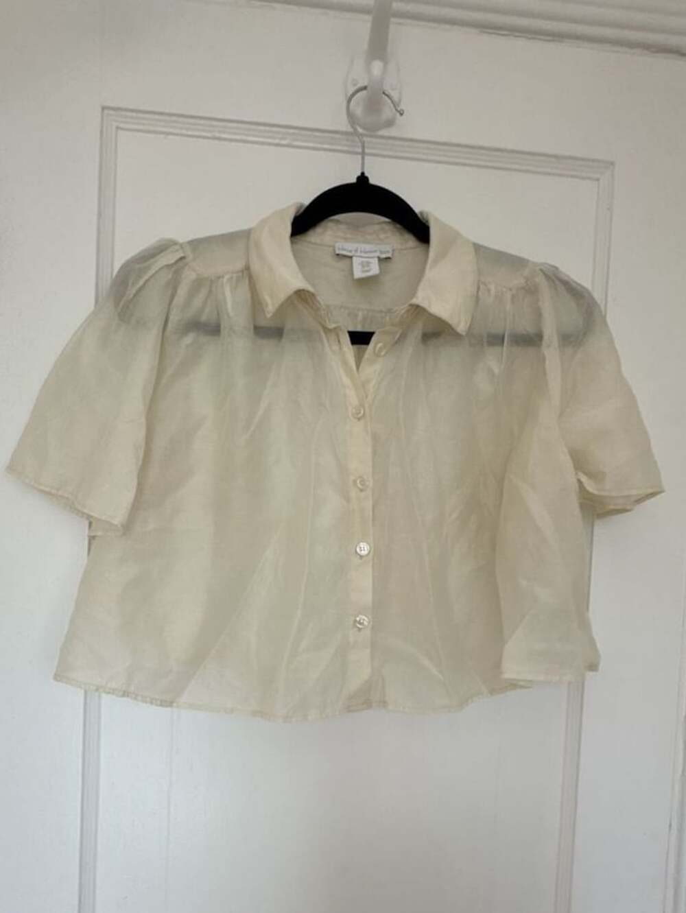 House of Harlow 1960 Blouse Size XS Ivory Short Sleeve Button Up Shirt Sheer Lay